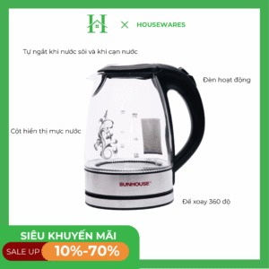 ấm siêu tốc thủy tinh Sunhouse